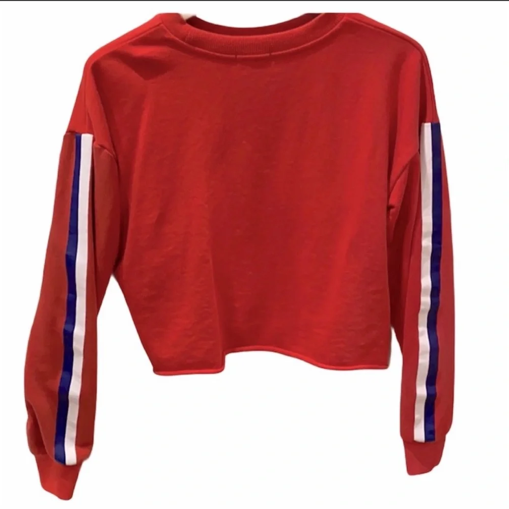 Forever 21 Red White Blue Crop New York Sweatshirt Racing Stripe S America USA
